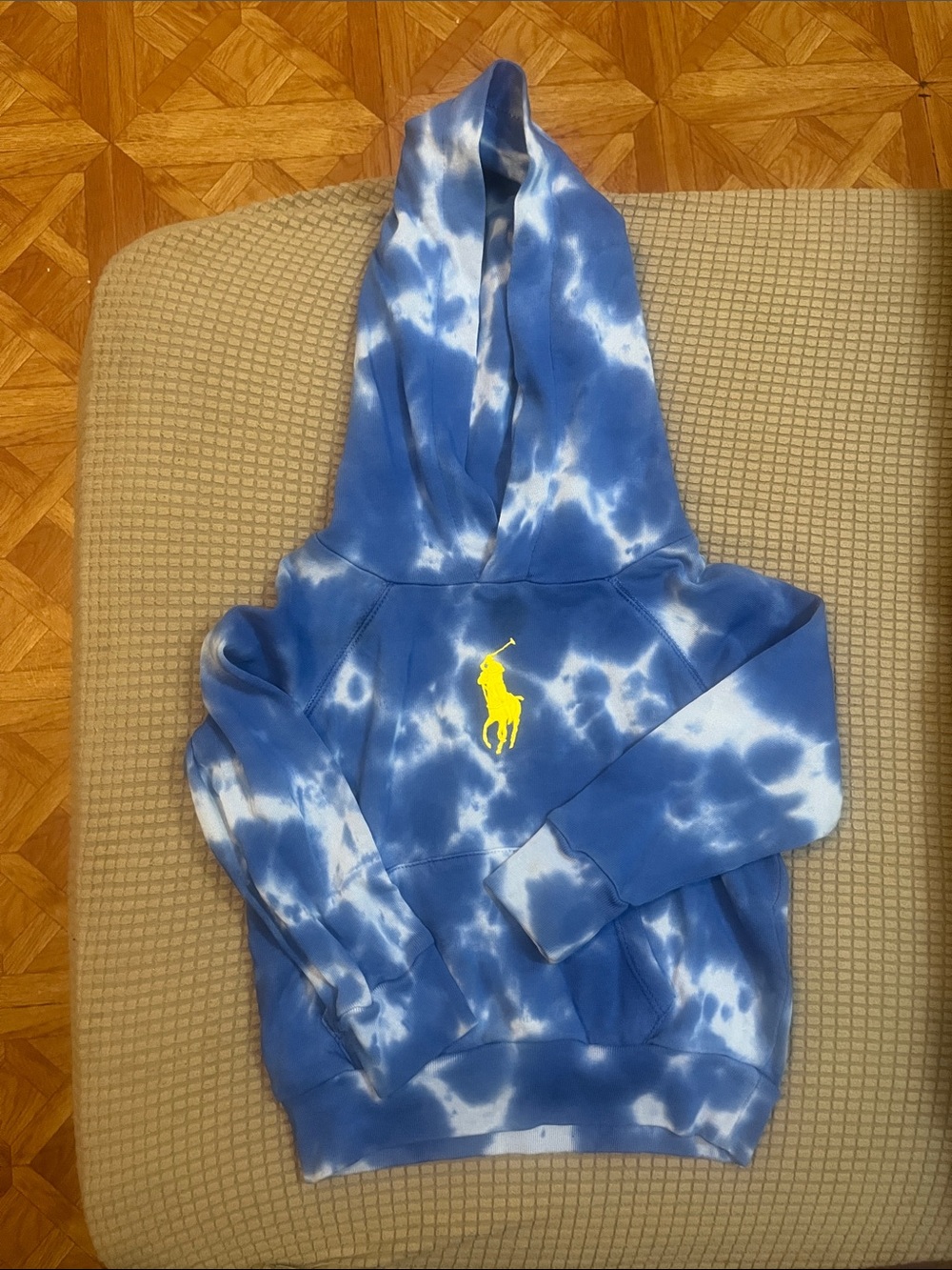 Polo by Ralph Lauren Blue and White Tie-Dye Kids Hooded One-Piece